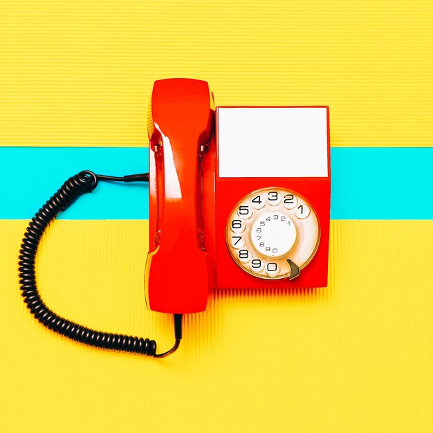 Photo retro red phone. minimal art design vintage vibes