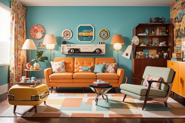 Photo retro revival vintage vibes in the living room