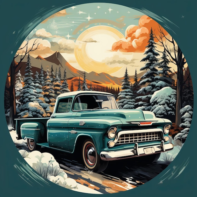 Photo a retro ride vintage teal blue dodge d100 pickup truck with christmas spirit