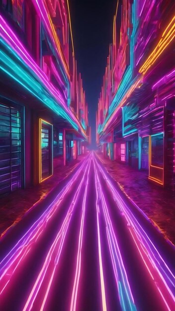 Retro road polygonal road neon background 3d rendering