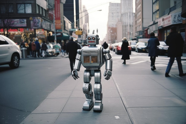 Foto retro robot in nyc-straten uit de jaren 90