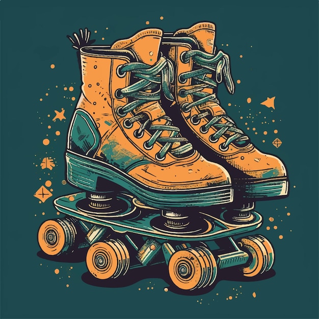 Retro roller skates in grunge style