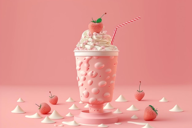 Retro romantic creative pattern with strawberry milk AI generation