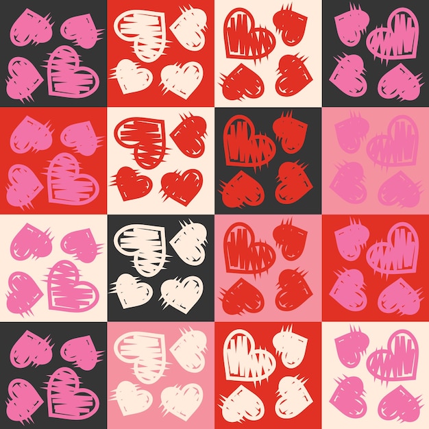 retro romantic pattern with cute cartoon hearts love background for february 14