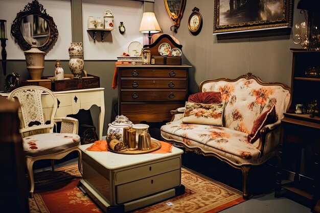Retro room with classic furniture shabby chic decor and vintage accessories