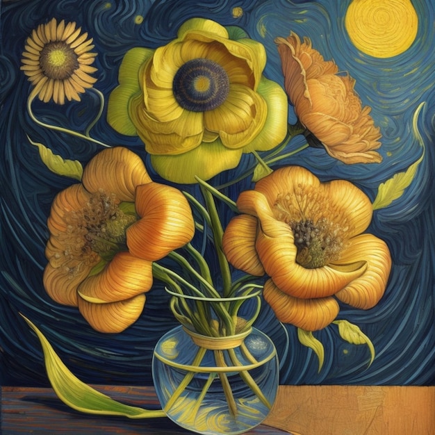 retro rustic Van Gogh style floral