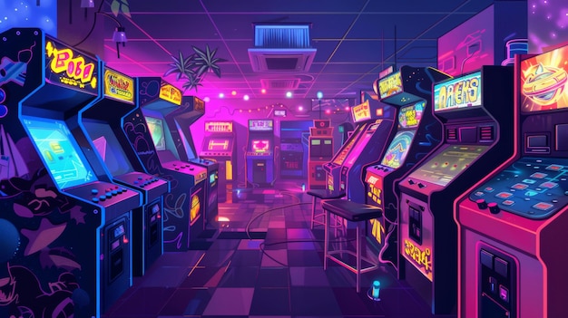 Retro s neon arcade spel illustraties AI gegenereerde illustratie