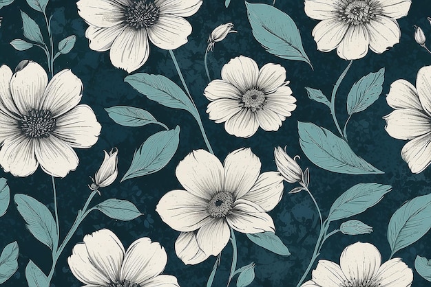 Photo retro seamless floral pattern with grunge texture