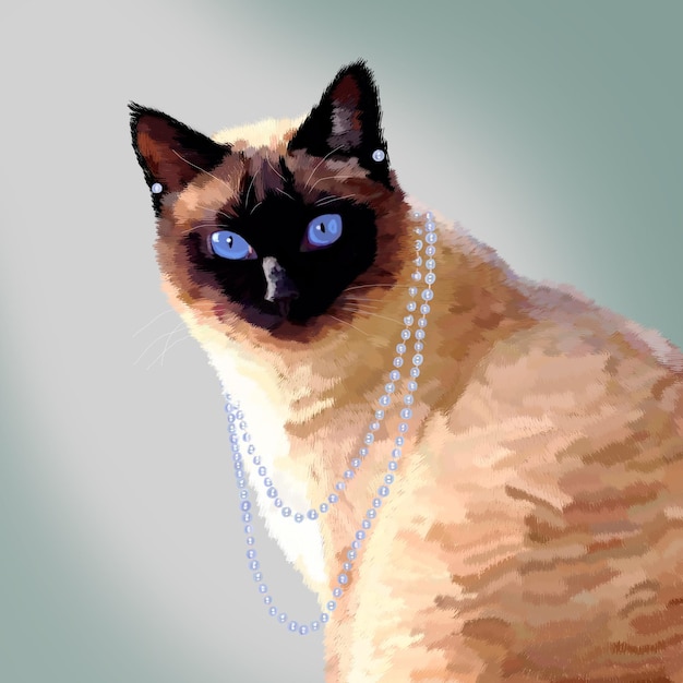 Photo retro siamese cat in beads