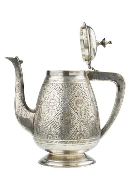 retro silver teapot jug isolated on white background