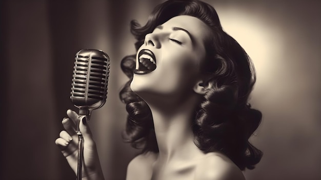 Photo retro singer woman sing