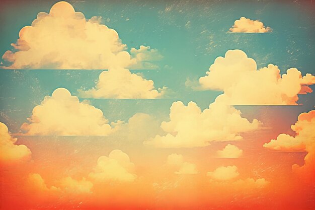 retro sky pattern on old paper texture raster halftone vintage clouds