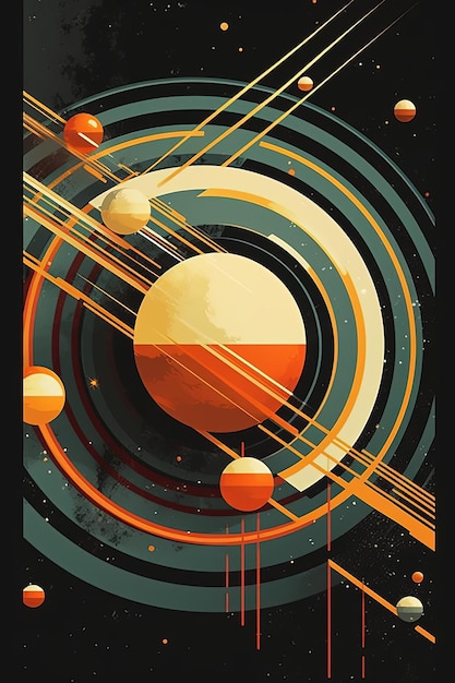 레트로 공간 포스터와 행성 배경