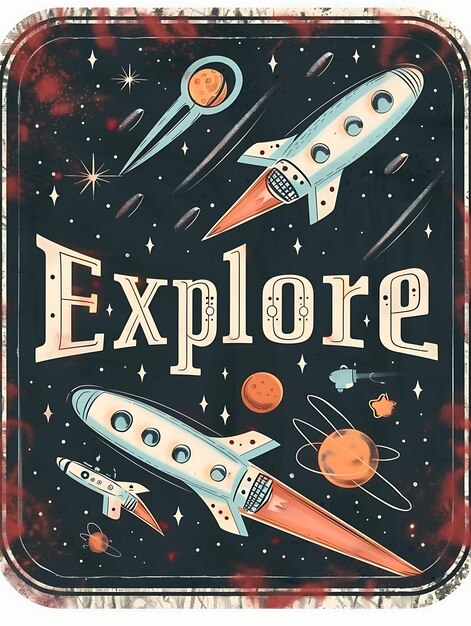 Foto retro space themed postkaart met een celestial border explo illustratie vintage postkaart decoratief