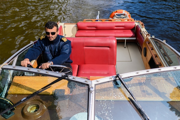 Retro speedboat on the Moika river