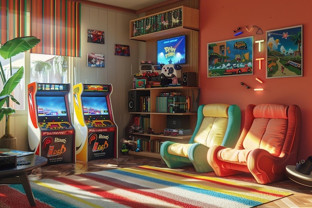 Foto retro-speelruimtes met joystickstoelen