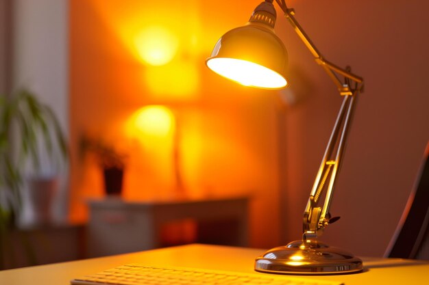 Retro steel desk lamp illuminating an office space