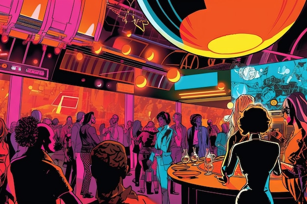 Retro-stijl dansvloeren disco Funky muziek jaren '70 illustratie generatieve ai