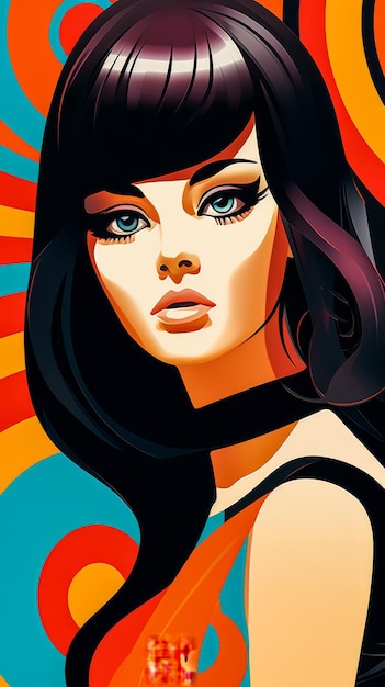 Retro-stijl schoonheid poster illustratie met een gewaagde make-up en kleurrijke achtergrond