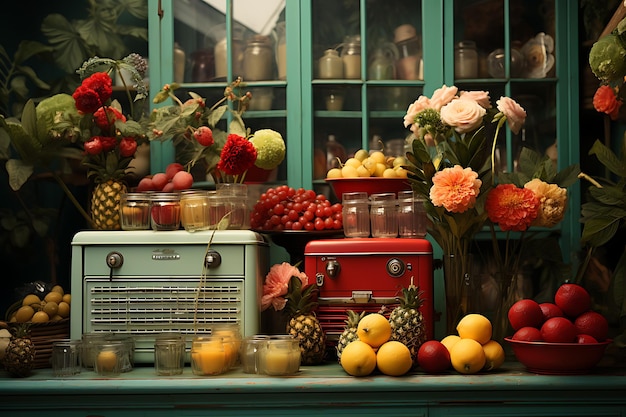 Retro-stijl van fruit op tafel