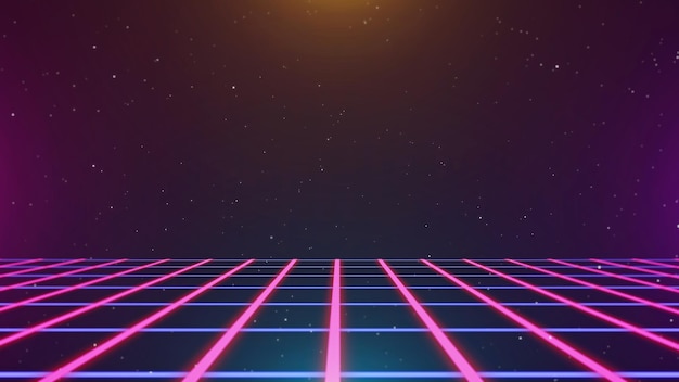 retro style 80s background futuristic with laser grid landscape