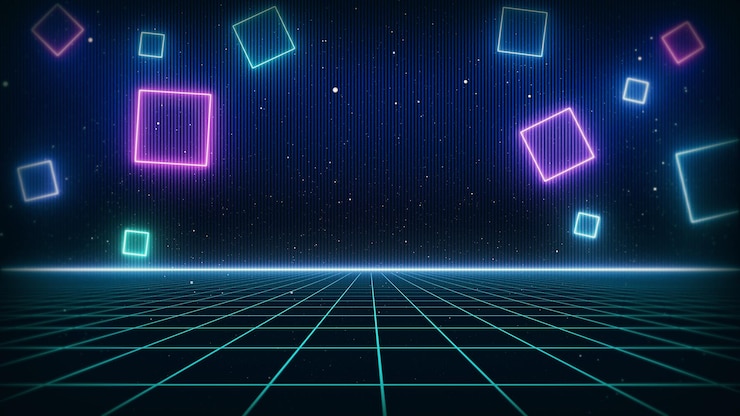 Photo retro style 80s background futuristic with laser grid landscape