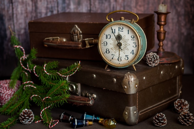 Retro Style Alarm Clock and Suitcases