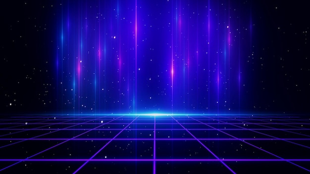 Photo retro style background futuristic grid landscape of the 80s90s digital cyber