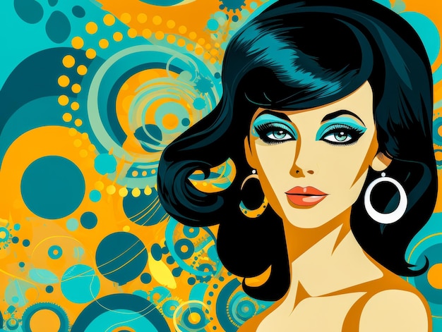 Retro style beauty poster illustration with a bold make up and colorful backdrop