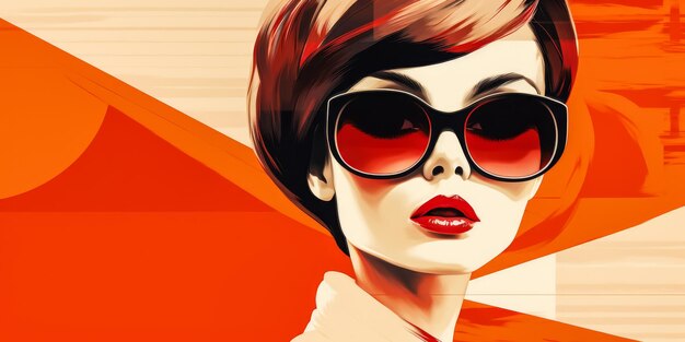 Retro style beauty poster illustration with a bold make up and colorful backdrop