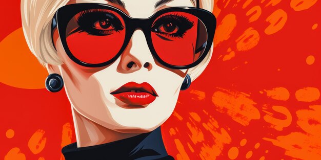 Retro style beauty poster illustration with a bold make up and colorful backdrop