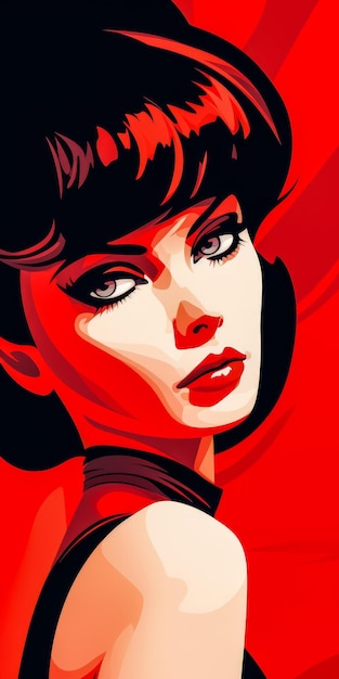 Retro style beauty poster illustration with a bold make up and colorful backdrop