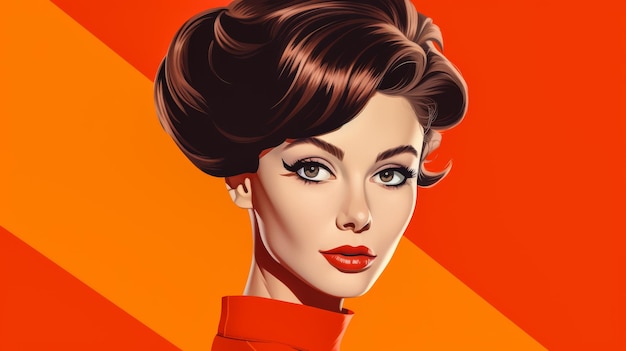 Retro style beauty poster illustration with a bold make up and colorful backdrop