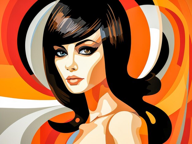 Retro style beauty poster illustration with a bold make up and colorful backdrop