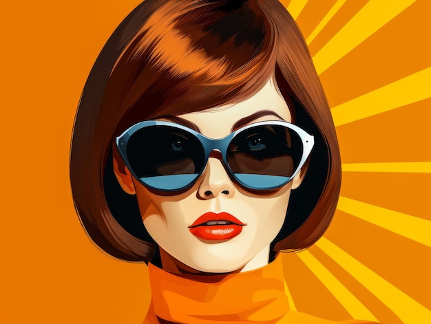 Retro style beauty poster illustration with a bold make up and colorful backdrop