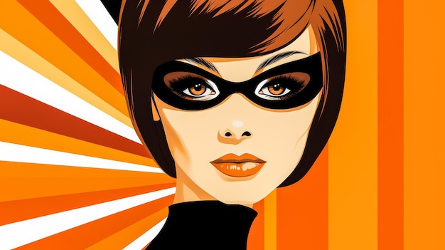 Retro style beauty poster illustration with a bold make up and colorful backdrop