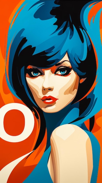 Retro style beauty poster illustration with a bold make up and colorful backdrop