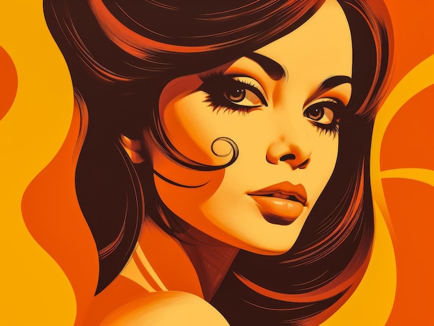 Retro style beauty poster illustration with a bold make up and colorful backdrop