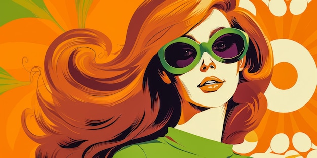 Retro style beauty poster illustration with a bold make up and colorful backdrop