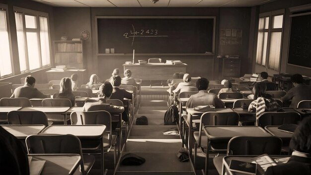 Retro style classroom with blackboard