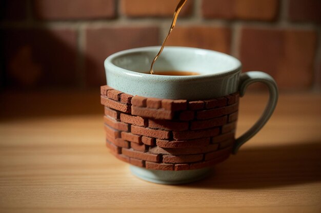 Retro style coffee mug exquisite carved decoration of city wall bricks noble and elegant