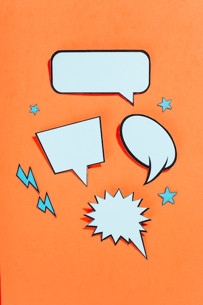 Photo retro style comic empty speech bubbles on bright background