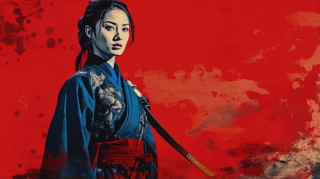 A retro style of a female Japanese samurai swordswoman