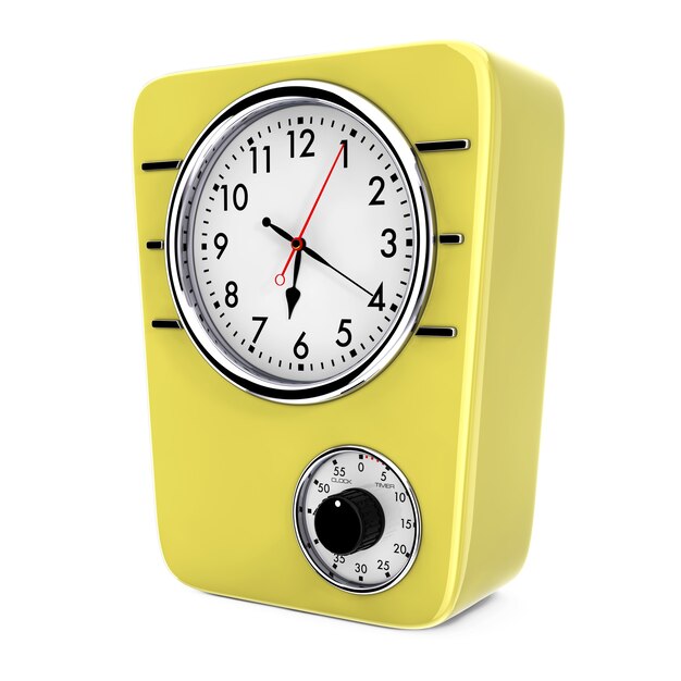 Retro Style Kitchen Clock with Timer on a white background. 3d Rendering