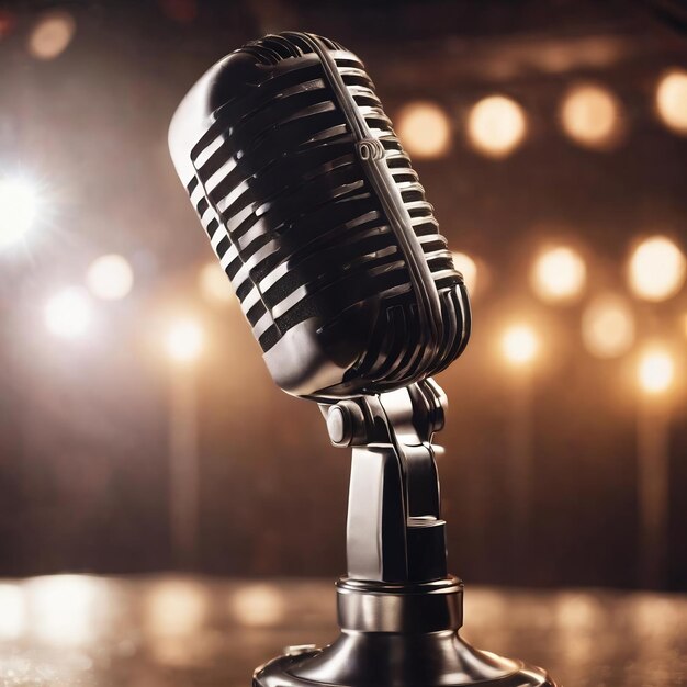 Retro style microphone on background with backlight