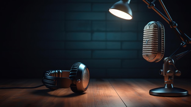 retro style microphone and headphones on background generative ai