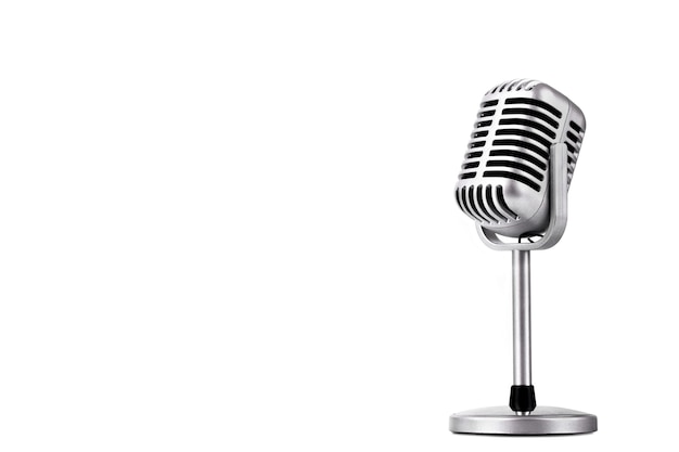 Photo retro style microphone isolated on white background