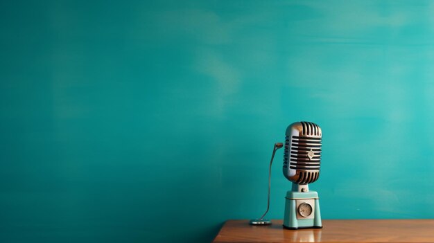 Photo retro style microphone on table