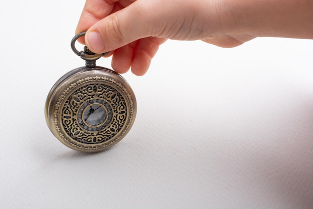 Retro style pocket watch in hand