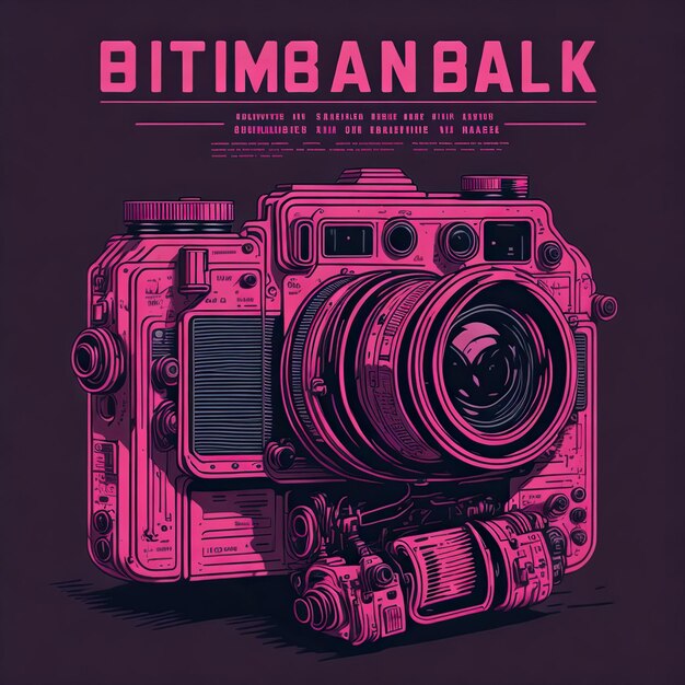 Retro style poster of a pink professional camera